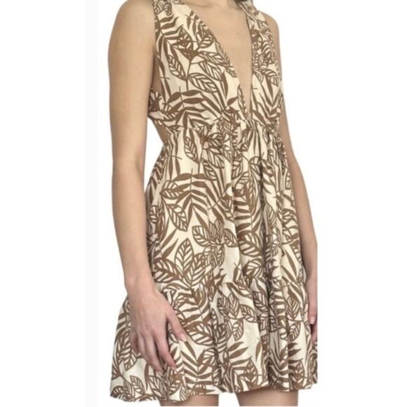 House of Harlow 1960 Linen-Blend Plunge V-Neck Tie-Back Halter Dress Size Medium - Picture 1 of 10